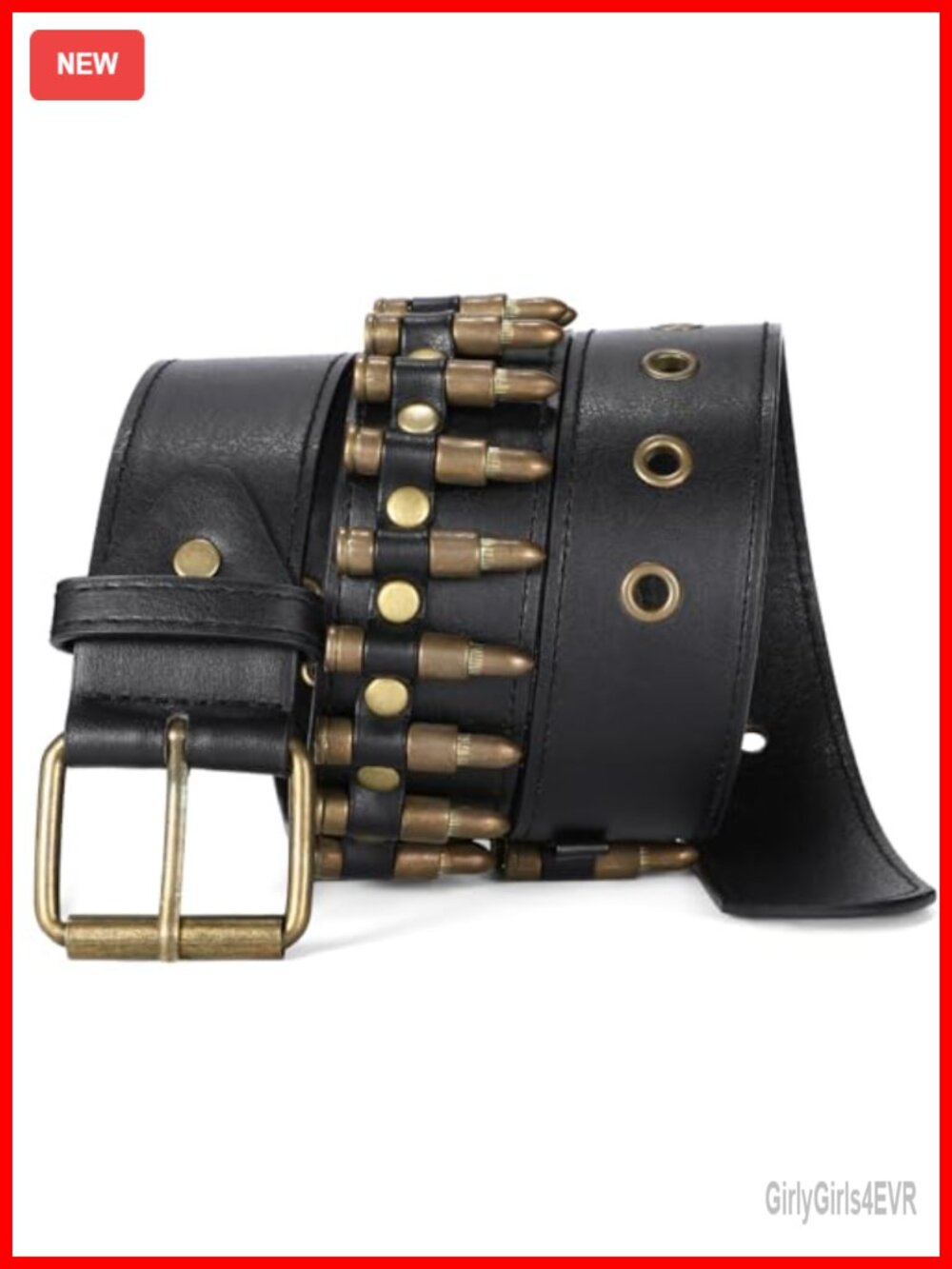 Black Studded Gothic Punk Belt with Metal Buckle Faux Leather Unisex